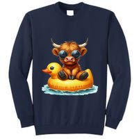 Cute Highland Cow Duck Pool Float Summer Vibes Swimming Tall Sweatshirt