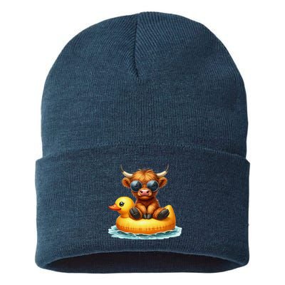 Cute Highland Cow Duck Pool Float Summer Vibes Swimming Sustainable Knit Beanie