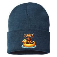 Cute Highland Cow Duck Pool Float Summer Vibes Swimming Sustainable Knit Beanie