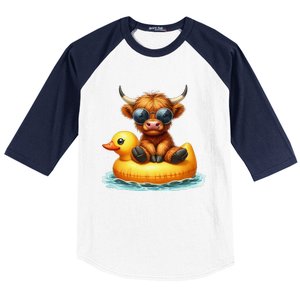 Cute Highland Cow Duck Pool Float Summer Vibes Swimming Baseball Sleeve Shirt