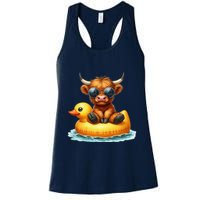 Cute Highland Cow Duck Pool Float Summer Vibes Swimming Womens Tank Top