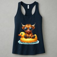 Cute Highland Cow Duck Pool Float Summer Vibes Swimming Womens Tank Top