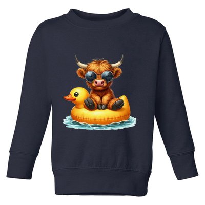 Cute Highland Cow Duck Pool Float Summer Vibes Swimming Toddler Sweatshirt