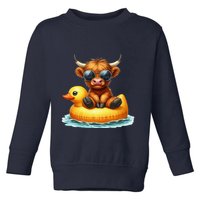 Cute Highland Cow Duck Pool Float Summer Vibes Swimming Toddler Sweatshirt