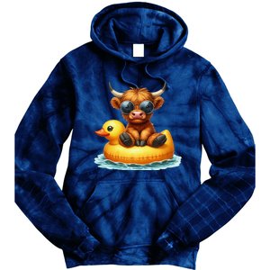 Cute Highland Cow Duck Pool Float Summer Vibes Swimming Tie Dye Hoodie