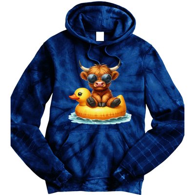 Cute Highland Cow Duck Pool Float Summer Vibes Swimming Tie Dye Hoodie