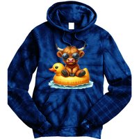 Cute Highland Cow Duck Pool Float Summer Vibes Swimming Tie Dye Hoodie