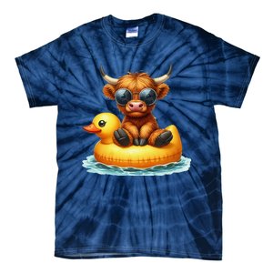 Cute Highland Cow Duck Pool Float Summer Vibes Swimming Tie-Dye T-Shirt