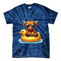 Cute Highland Cow Duck Pool Float Summer Vibes Swimming Tie-Dye T-Shirt