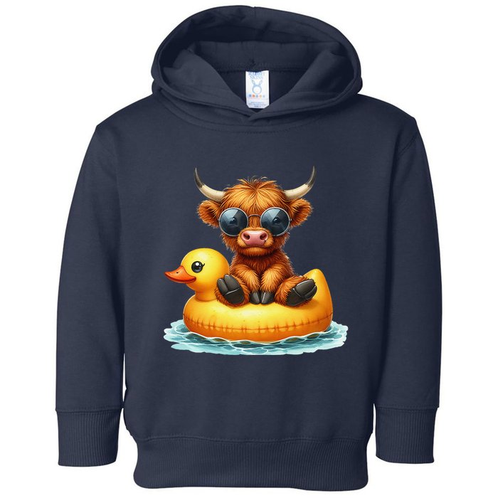 Cute Highland Cow Duck Pool Float Summer Vibes Swimming Toddler Hoodie