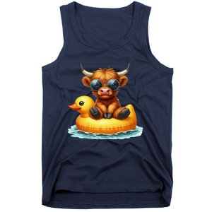 Cute Highland Cow Duck Pool Float Summer Vibes Swimming Tank Top