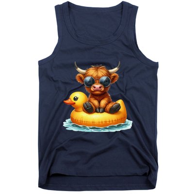 Cute Highland Cow Duck Pool Float Summer Vibes Swimming Tank Top