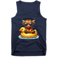 Cute Highland Cow Duck Pool Float Summer Vibes Swimming Tank Top