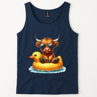 Cute Highland Cow Duck Pool Float Summer Vibes Swimming Tank Top