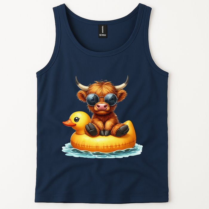 Cute Highland Cow Duck Pool Float Summer Vibes Swimming Tank Top
