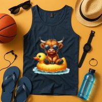 Cute Highland Cow Duck Pool Float Summer Vibes Swimming Tank Top