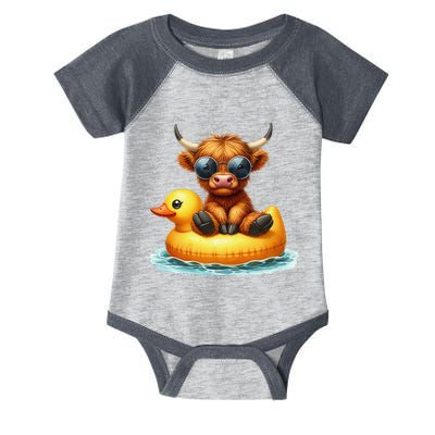Cute Highland Cow Duck Pool Float Summer Vibes Swimming Infant Baby Jersey Bodysuit