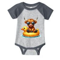 Cute Highland Cow Duck Pool Float Summer Vibes Swimming Infant Baby Jersey Bodysuit
