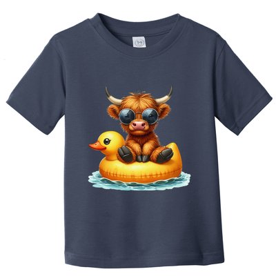 Cute Highland Cow Duck Pool Float Summer Vibes Swimming Toddler T-Shirt