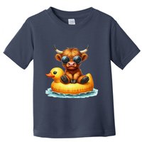 Cute Highland Cow Duck Pool Float Summer Vibes Swimming Toddler T-Shirt