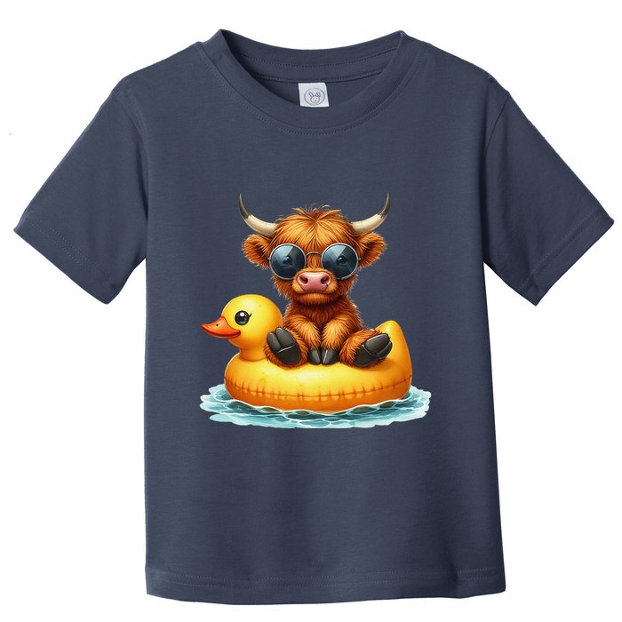 Cute Highland Cow Duck Pool Float Summer Vibes Swimming Toddler T-Shirt