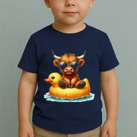 Cute Highland Cow Duck Pool Float Summer Vibes Swimming Toddler T-Shirt