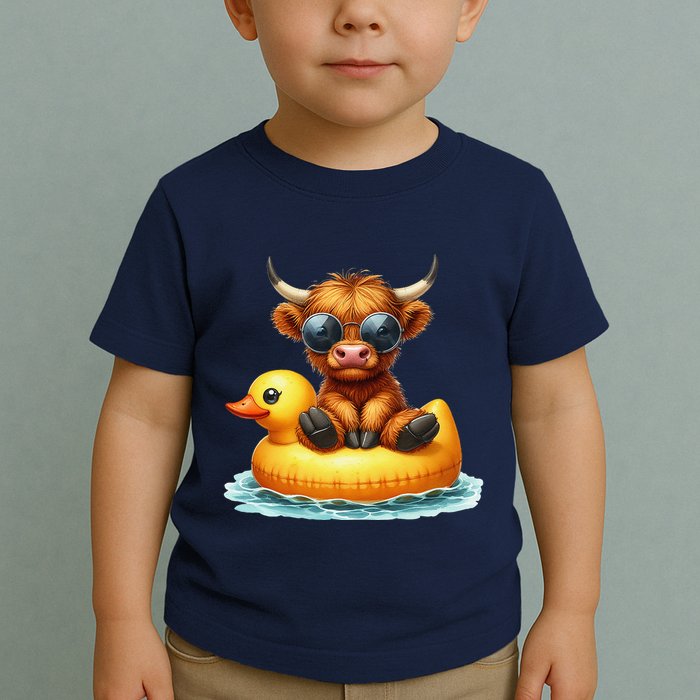 Cute Highland Cow Duck Pool Float Summer Vibes Swimming Toddler T-Shirt