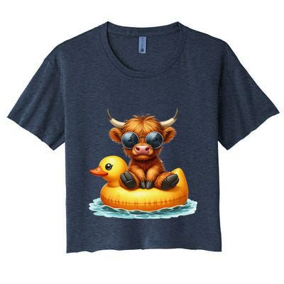 Cute Highland Cow Duck Pool Float Summer Vibes Swimming Crop Top