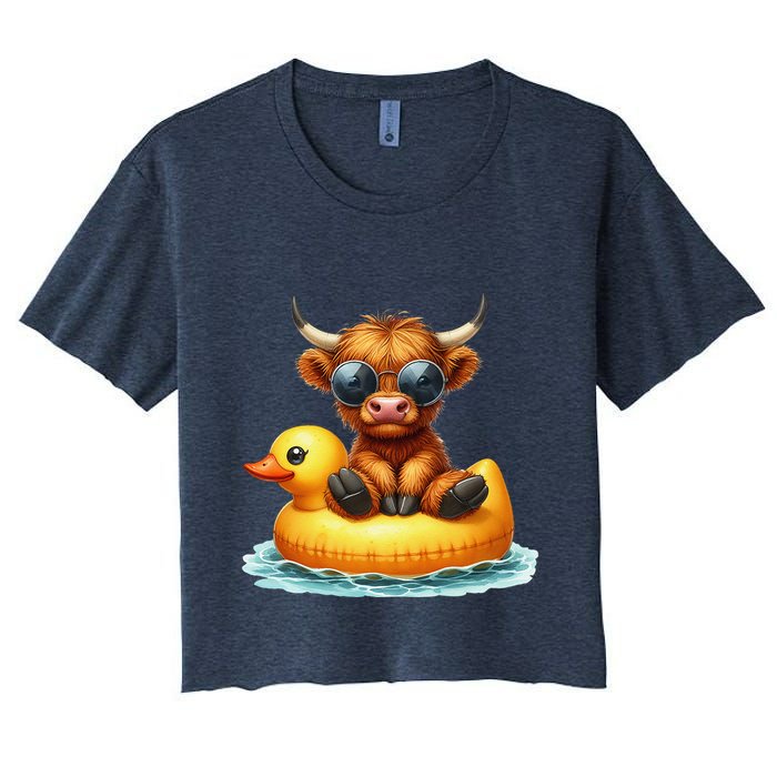 Cute Highland Cow Duck Pool Float Summer Vibes Swimming Crop Top