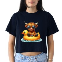 Cute Highland Cow Duck Pool Float Summer Vibes Swimming Crop Top
