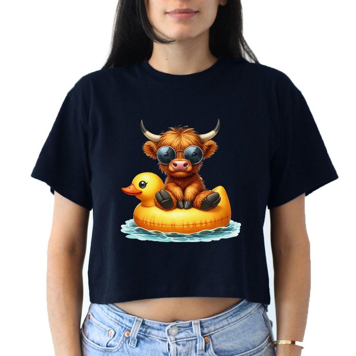 Cute Highland Cow Duck Pool Float Summer Vibes Swimming Crop Top