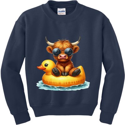Cute Highland Cow Duck Pool Float Summer Vibes Swimming Kids Sweatshirt