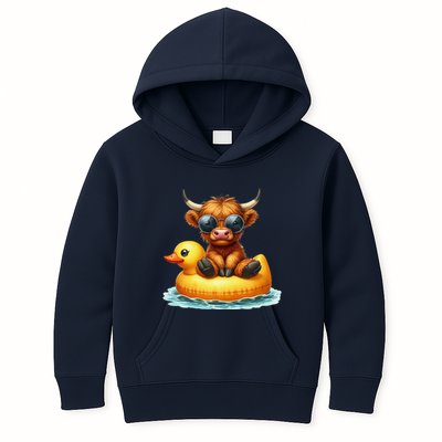 Cute Highland Cow Duck Pool Float Summer Vibes Swimming Kids Hoodie