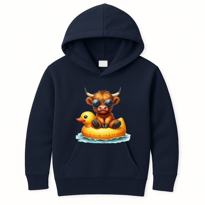 Cute Highland Cow Duck Pool Float Summer Vibes Swimming Kids Hoodie