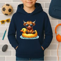 Cute Highland Cow Duck Pool Float Summer Vibes Swimming Kids Hoodie