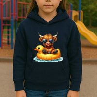 Cute Highland Cow Duck Pool Float Summer Vibes Swimming Kids Hoodie