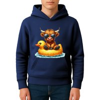 Cute Highland Cow Duck Pool Float Summer Vibes Swimming Kids Hoodie