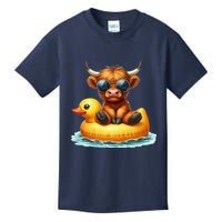 Cute Highland Cow Duck Pool Float Summer Vibes Swimming Kids T-Shirt