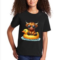 Cute Highland Cow Duck Pool Float Summer Vibes Swimming Kids T-Shirt