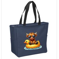Cute Highland Cow Duck Pool Float Summer Vibes Swimming Zip Tote Bag