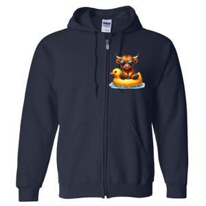 Cute Highland Cow Duck Pool Float Summer Vibes Swimming Full Zip Hoodie