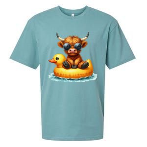 Cute Highland Cow Duck Pool Float Summer Vibes Swimming Sueded Cloud Jersey T-Shirt