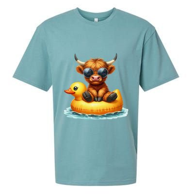 Cute Highland Cow Duck Pool Float Summer Vibes Swimming Sueded Cloud Jersey T-Shirt