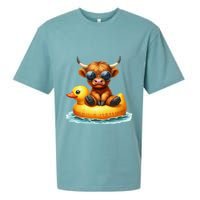 Cute Highland Cow Duck Pool Float Summer Vibes Swimming Sueded Cloud Jersey T-Shirt