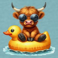 Cute Highland Cow Duck Pool Float Summer Vibes Swimming Sueded Cloud Jersey T-Shirt