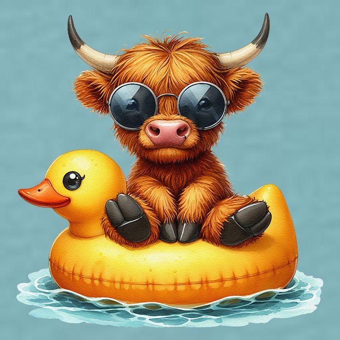 Cute Highland Cow Duck Pool Float Summer Vibes Swimming Sueded Cloud Jersey T-Shirt