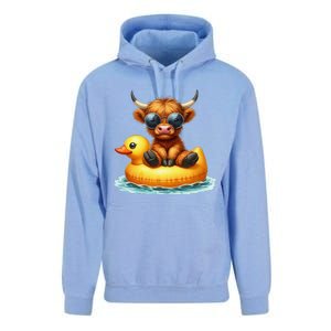 Cute Highland Cow Duck Pool Float Summer Vibes Swimming Unisex Surf Hoodie