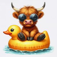 Cute Highland Cow Duck Pool Float Summer Vibes Swimming Garment-Dyed Sweatshirt