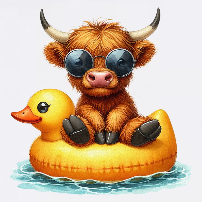 Cute Highland Cow Duck Pool Float Summer Vibes Swimming Garment-Dyed Sweatshirt