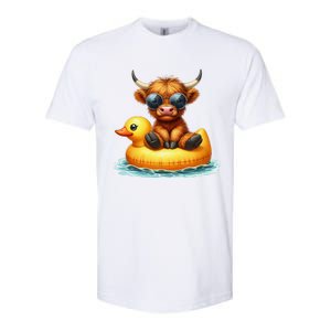 Cute Highland Cow Duck Pool Float Summer Vibes Swimming Softstyle CVC T-Shirt